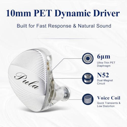 Pula ARC IEM Wired Earbuds, 10mm PET Dynamic Driver In Ear Monitor, 3.5mm | wired in-ear monitors, aluminum faceplate, balanced tuning and clear vocals, detachable 2-pin cable, music, travel, gaming