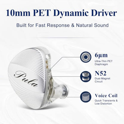Pula ARC IEM Wired Earbuds, 10mm PET Dynamic Driver In Ear Monitor, 3.5mm | wired in-ear monitors, aluminum faceplate, balanced tuning and clear vocals, detachable 2-pin cable, music, travel, gaming
