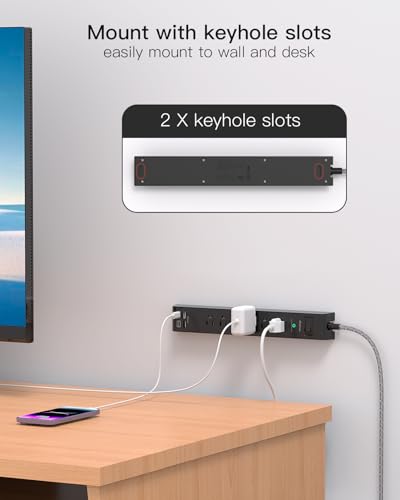 2 Pack Surge Protector Power Strip, Slim Flat Plug, Braided Extension Cord - size: 5 FT, style: Braided Cord Slim Plug