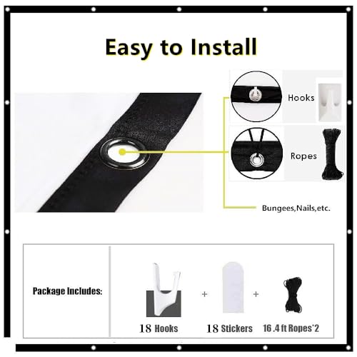 180 Inch Foldable Anti Crease HD Outdoor Portable Projector Screen | With Hooks and Ropes,16:9 Large Indoor Outdoor Projection Movie Screen For Home Theater/Education/Office/School/Camping/Party