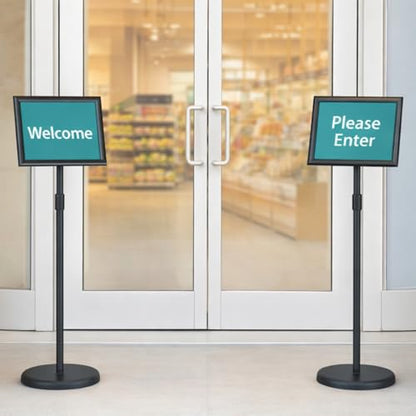 Pack of 2 Sign Stand Holder 8.5 x 11 Inch — 360° Rotating Display Holder Black Floor Sign Stand for Business Advertising & Store Signage Sturdy & Adjustable Pedestal Signage for Business Display