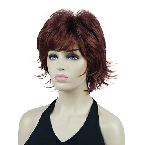 Lydell Short Layered Shaggy Wavy Full Synthetic Wigs (131 Burgundy Red) - color: #131 Burgundy Red