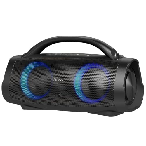 DOSS Extreme Boom+ Outdoor Bluetooth Speaker with 100W Stereo Sound, Extra Bass, 20H Playtime, Party-Sync LED Lights, Built-in Power Bank, IPX6 Waterproof Speaker for Camping, Pool, Beach, Yard - color: Black