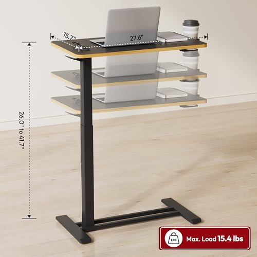 SANODESK 28''Mobile Standing Desk with Hidden Wheels,Pneumatic Laptop Desk | Computer Cart Movable Height Adjustable Table Small Sit Stand Desk for Home Office Hospital Use,27.6" W x 15.7" D,Black Maple - color: Black Maple, size: 28x16