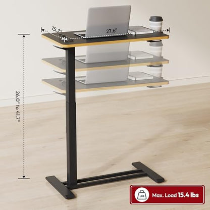 SANODESK 28''Mobile Standing Desk with Hidden Wheels,Pneumatic Laptop Desk | Computer Cart Movable Height Adjustable Table Small Sit Stand Desk for Home Office Hospital Use,27.6" W x 15.7" D,Black Maple - color: Black Maple, size: 28x16