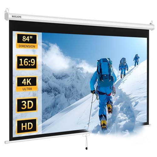 84'' Projector Screen Manual Pull Down with Auto Locking - 16:9 HD 4K 3D | Retractable Projection Screen 4K Projector Screen Anti-Crease for Home Theater Cinema Office Education Presentation - size: 84 Inch