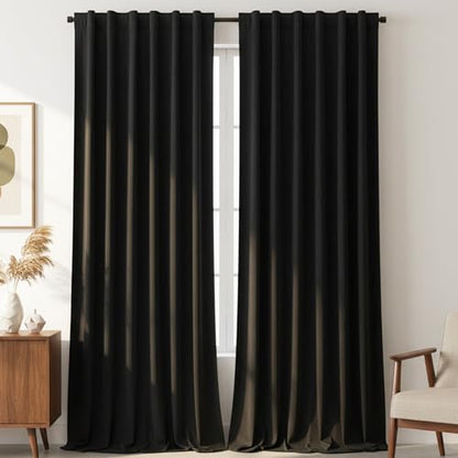 Timeper Black Velvet Curtains 84 inches 2 Panels,Blackout Curtains for Bedroom Living Room Thermal Insulated Luxury Super Soft Window Drapes,Back Tab & Rod Pocket,W52 x L84 inches - color: Black, size: 52"W x 84"L (Pack of 2)