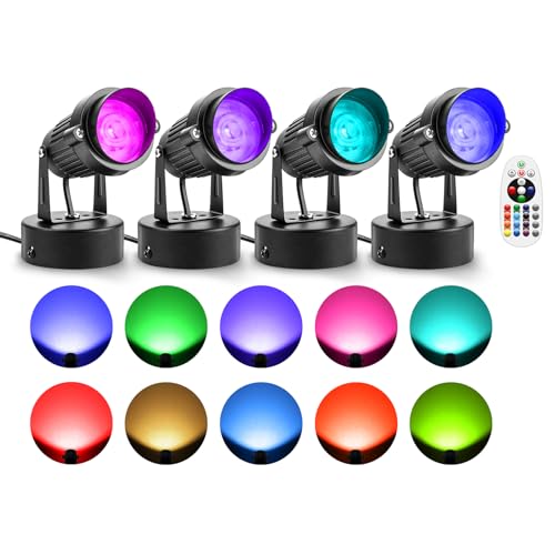 ZUCKEO LED Spot Lights Indoor RGB Up Lights with Remote, 120V 10W Uplighting Indoor Spotlight Plug in, 4.92FT Code Accent Flood Light Color Changing Landscape Lighting for Christmas Halloween(4Pack) - size: 4Pack