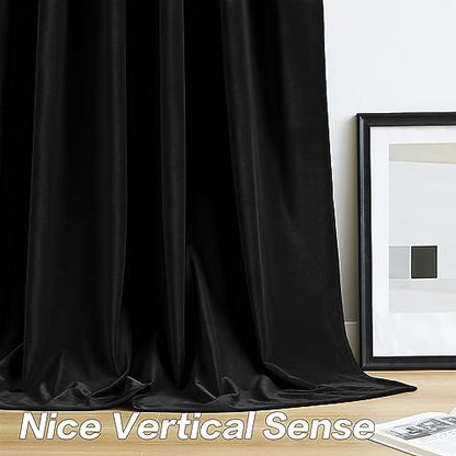 MUMFAS Velvet Blackout Curtains 84 Inches Long for Bedroom Office, Back Tab Rod Pocket Dark Out Heat Blocking Living Room Curtains 52 by 84 Inch 7 FT Length, 2 Panels, Black - color: Black, size: 52"W x 84"L (Pack of 2)