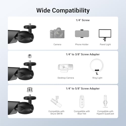 NEEWER Low Profile Mic Boom Arm Desk Mount, Microphone Boom Arm with 360° Ball Head & Cable Management Channels, 1/4" 3/8" 5/8" Threads for Podcast Streaming Gaming Recording, Max Load 3.3 lb, MS007 - style: MS007