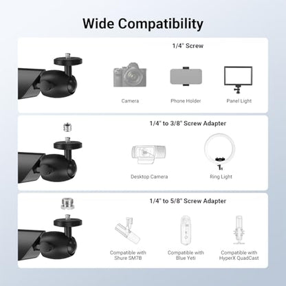 NEEWER Low Profile Mic Boom Arm Desk Mount, Microphone Boom Arm with 360° Ball Head & Cable Management Channels, 1/4" 3/8" 5/8" Threads for Podcast Streaming Gaming Recording, Max Load 3.3 lb, MS007 - style: MS007
