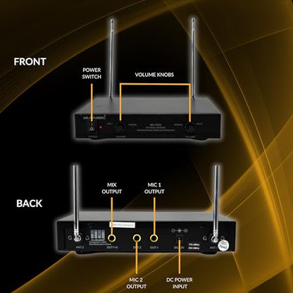 MUSYSIC Professional Wireless VHF Microphone System with Handheld & Lapel | Lavalier Headset for Church, Party, Meetings, Conference, Karaoke (2 - Channel) - size: 2 - Channel