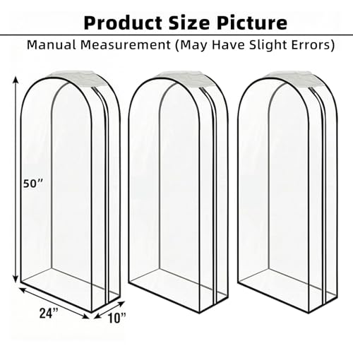 Clear Garment Bags for Hanging Clothes 3-piece set 50inch Long. | Storage Bags With Zipper for Shirts, Suit,Jackets,Coats,sweater,Long Dresses,wedding,gowns,etc. - size: 50inch