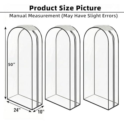 Clear Garment Bags for Hanging Clothes 3-piece set 50inch Long. | Storage Bags With Zipper for Shirts, Suit,Jackets,Coats,sweater,Long Dresses,wedding,gowns,etc. - size: 50inch