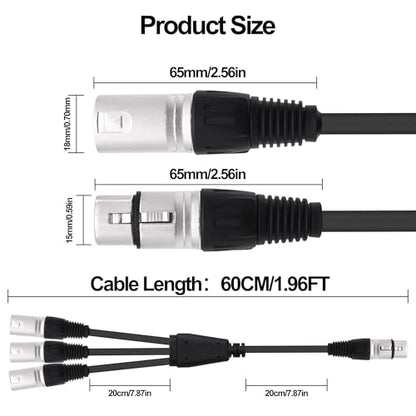 XLR Splitter Audio Y Cable 1 Female to 3 Way Male Adapter 0.6M | XLR Balanced Microphone Audio 1 to 3 Splitter Cord,for Mixer Amplifier Camera - style: 1 female to 3 male
