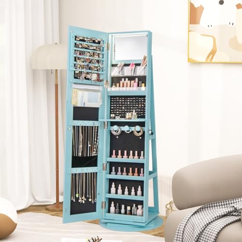 LOKO 360° Swivel Jewelry Cabinet, Lockable Jewelry Organizer (Sky Blue) - color: Sky Blue