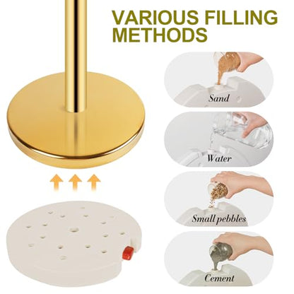 Stainless Steel Stanchion Post Queue 5 ft Red Velvet Rope Red Carpet Ropes and Poles Crowd Control Barriers Sand Injection Hollow Base and Velvet Ropes Set for Party Supplies (4 Pieces, Gold) - color: Gold-4PCS