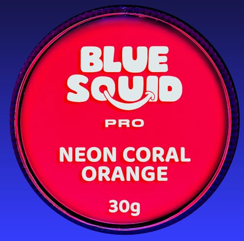 Blue Squid Face Paint Water Based Single Cake Professional Face & Body Paint - Water Activated, Kids Adults Face Painting for Costume, Halloween Makeup, Cosplay - Neon Coral Orange Face Paint 30g - color: Neon Coral Orange