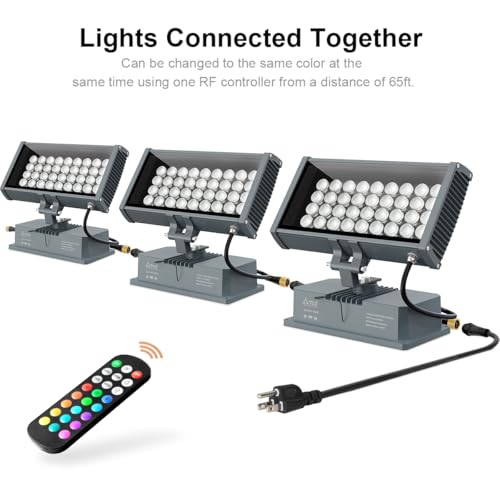 144W LED Linkable Wall Washer Light with RF Control, 14400LM RGBW 5700K Color Changing LED Flood Lights AC120V Spotlight Bar for Indoor Outdoor Lighting, Casinos, Weddings, Parties, Wall, Landscape