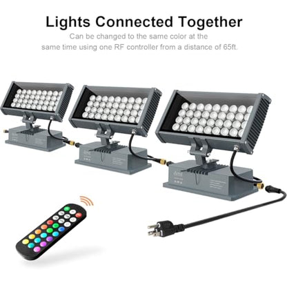 144W LED Linkable Wall Washer Light with RF Control, 14400LM RGBW 5700K Color Changing LED Flood Lights AC120V Spotlight Bar for Indoor Outdoor Lighting, Casinos, Weddings, Parties, Wall, Landscape