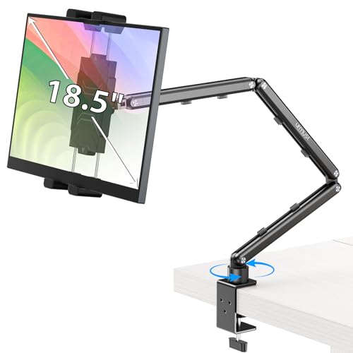 Portable Monitor Stand 15.6", iPad Stand for Desk | Portable Monitor Holder up to 18.5" , Adjustable Tablet Arm Mount, iPad Holder for Desk, for 4.7"-12.9" i Pad Pro/Air/Mini - size: 3 Arm Pro-Up to 18.5" Black