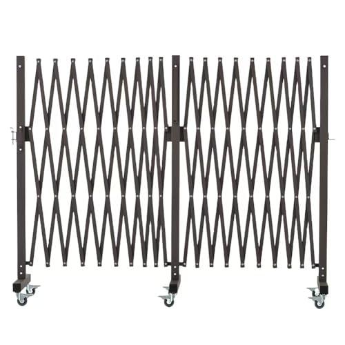 GYMTIME Industrial Expandable Metal Barricade, Safety Barrier with Casters, Flexible Mobile Folding Gate, Adjustable Traffic Fence for Warehouse, Shopping mall, Garden, Brown, 18 Feet, 47 inch High - size: 47 in-18 Feet(H-L)
