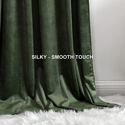 Benedeco Olive Green Velvet Blackout Curtains 52x84, 2 Panels | Elegant Room Darkening Thermal Insulated Noise Reducing Velvet Drapes with Back Tab and Rod Pocket for Living Room, Bedroom - color: Olive Green, size: 52"W x 96"L (Pack of 2)