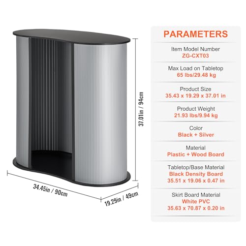VEVOR Portable Tradeshow Podium Table, 35.43" x 19.29" x 37.01", Display Exhibition Counter Stand Booth Fair with Wall, Foldable Promotion Retail Bar Table Pop Up Podium Counter with Carrying Bag