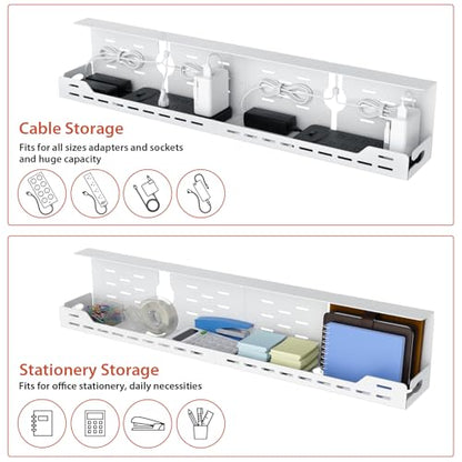 Univivi Under Desk Cable Management Tray, Cable Management, 32 inch, White | Durable Steel Material, Under Desk Cable Tray with No-Drill C-Clamp and Screw Mount, Wire Management for Office/Home - color: White, size: 32"