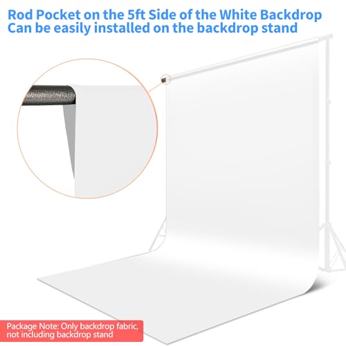 Hemmotop Photo Backdrop, White, 5x7ft, Photography Background Backdrops | Polyester Fabric, Non Reflective, Ideal for Photoshoot, Product Photos, Easter, Birthday, Baby Shower, Halloween Party - color: White, size: 5x7ft