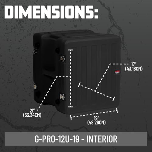 Gator Cases Pro Series 12U Rack Case, Standard 19" Depth (G-PRO-12U-19) | Made in the USA Molded Hard Shell Front & Rear Threaded Rack Rails Side Carry Handles - size: 12U Rack Space, style: Standard - 19" Deep