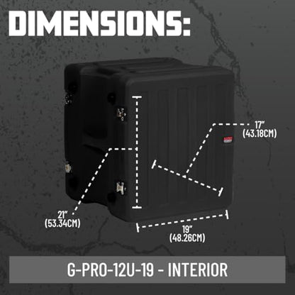 Gator Cases Pro Series 12U Rack Case, Standard 19" Depth (G-PRO-12U-19) | Made in the USA Molded Hard Shell Front & Rear Threaded Rack Rails Side Carry Handles - size: 12U Rack Space, style: Standard - 19" Deep