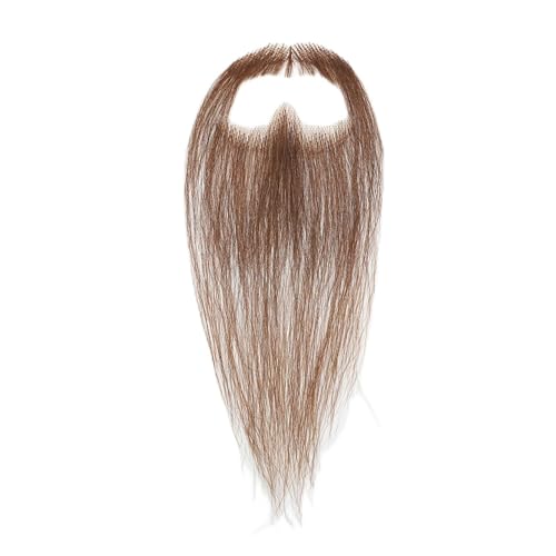 Hand-Tied Human Hair Fake Beard and Mustache for Costumes and Theater | Hand-knotted human hair on lightweight lace creates natural-looking facial hair for costumes, cosplay, theater and film - color: Style 5--brown