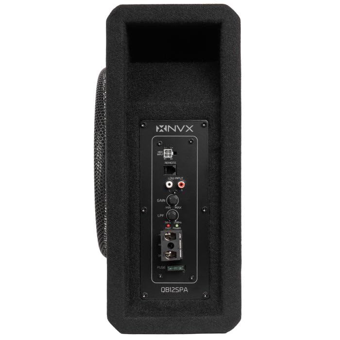 NVX 12" 1200W (350W RMS) Shallow Slot Ported Powered Subwoofer Enclosure | Built-in Amplifier, Metal Grille, Remote Bass Knob, Easy to Install in Cars & Trucks - size: Single 12"