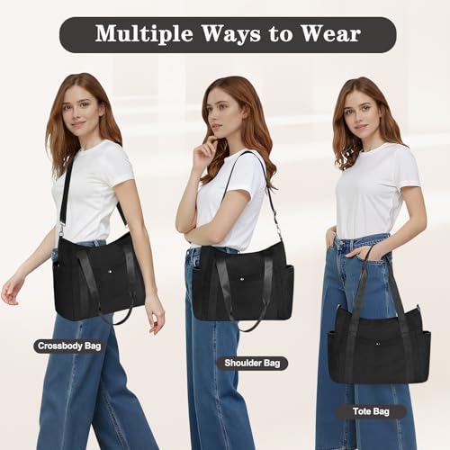 Geestock Tote Bag for Women, Lightweight Large Work Tote Bag, Nurse Handbag Multi-pocket Shoulder Crossbody Tote Bags - color: Black