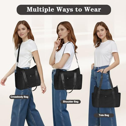 Geestock Tote Bag for Women, Lightweight Large Work Tote Bag, Nurse Handbag Multi-pocket Shoulder Crossbody Tote Bags - color: Black