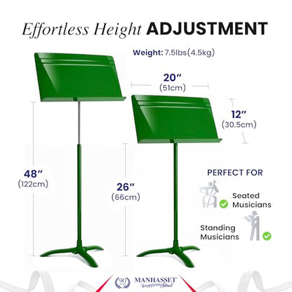 Manhasset Music Stand For Sheet Music - 48 Symphony Model - 4801GRN - Long Lasting, Durable Manhasset Stand - Adjustable Height - 20" by 12 | Long Lasting Durable Manhasset Stand, Adjustable Height, 20" x 12" Desk, Classroom, Orchestra and Band Use - colo