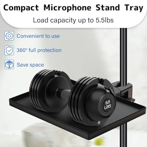 Mic Stand Tray 10.6" x 7.8" Large with Crab Clamp for Mixers & Gear | Sturdy ABS, Firm Grip, Easy ON/OFF, 5.5 lbs Capacity, Clamps on Microphone, Music, Drum Stands & Tripod, for Studio, Podcast - style: Tray