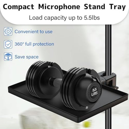 Mic Stand Tray 10.6" x 7.8" Large with Crab Clamp for Mixers & Gear | Sturdy ABS, Firm Grip, Easy ON/OFF, 5.5 lbs Capacity, Clamps on Microphone, Music, Drum Stands & Tripod, for Studio, Podcast - style: Tray