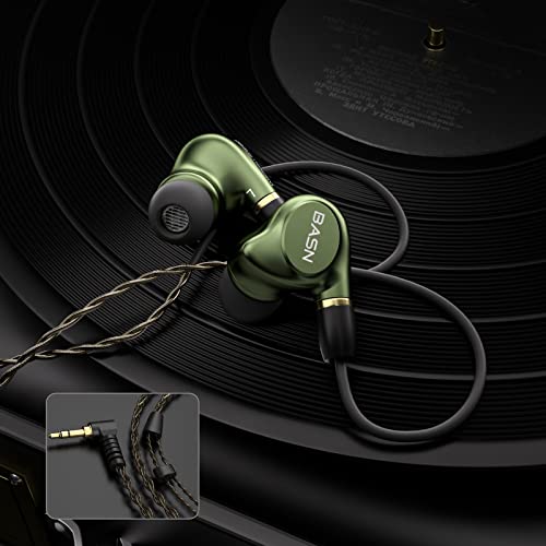 BASN Metalen 4 Drivers in-Ear Monitor Headphones (Metallic Green) | quad driver earbuds, noise isolating iems, deep bass for musicians drummers bassists, with carry iem case, memory foams - color: Green
