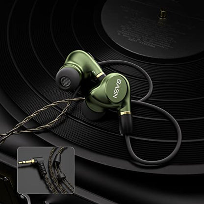 BASN Metalen 4 Drivers in-Ear Monitor Headphones (Metallic Green) | quad driver earbuds, noise isolating iems, deep bass for musicians drummers bassists, with carry iem case, memory foams - color: Green