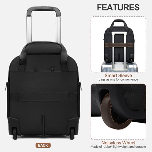 Multi-functional 16-Inch Underseat Carry on Luggage With Wheels Softside Lightweight Compact Travel Business Suitcase bag for Pilots and Crew,Black - color: Black