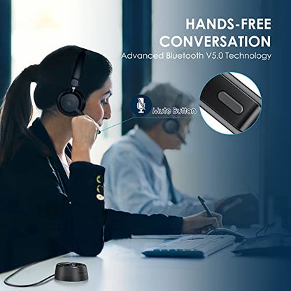 Mopchnic Bluetooth Headset, Wireless Headphone with Microphone for Computer, On Ear Bluetooth with USB Dongle for Office Call Center Skype Zoom Meeting Online Class (Dark Gray) - color: Dark Gray