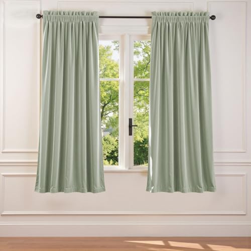 Lazzzy Green Velvet Curtains Blackout Thermal Insulated Curtains 72 Inch Long Window Drapes for Bedroom Living Room Super Soft Luxury Rod Pocket Window Treatment 2 Panels, Grey Sage - color: Grey Sage, size: 52"W x 72"L (Pack of 2)