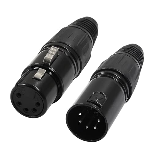 Hordion 5 Pin XLR Male & Female Connector Mic Plug Adapter, 2Pair Black - color: 5 Pin Male & Female