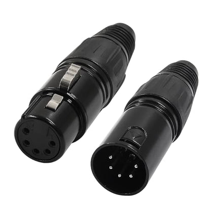 Hordion 5 Pin XLR Male & Female Connector Mic Plug Adapter, 2Pair Black - color: 5 Pin Male & Female
