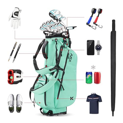 KVV Lightweight Golf Stand Bag with 7 Way Full-Length Dividers, 5 Zippered Pockets, Automatically Adjustable Dual Straps，Elegant Design - color: Lagon