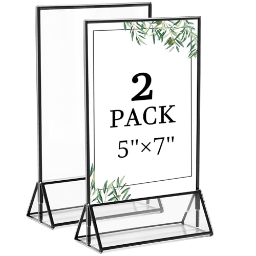 Floroom 2 Pack 5x7 Inch Clear Acrylic Sign Holders, Double-Sided Black Display Stand Picture Frames for Table Numbers, Menus, Flyers, Weddings, and Offices - color: Black, size: 5" x 7"- 2 Pack