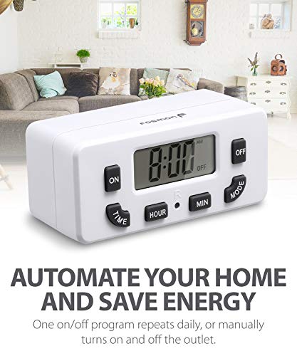 Fosmon 24 Hour Programmable Digital Timer Outlet (2 Pack), ON/Off Program, LCD Display, Mini Indoor Single Plug-in, 125V 15A for Seasonal Light, Lamp, Heater, Portable Fan, Aquarium - style: 24 hour 2 pack