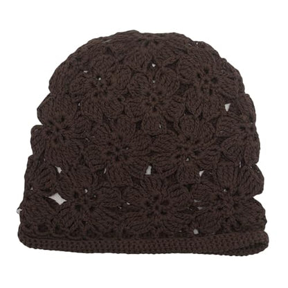 ZLYC Women Cotton Crochet Slouchy Beanie Hat Handmade Knit Summer Skull Cap | Lightweight breathable,boho casual chic look,travel photos festival party,café commute daily wear,beach concert gathering - color: Crochet Brown